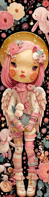 Free kawaii angel bookmark featuring blushing kawaii angel